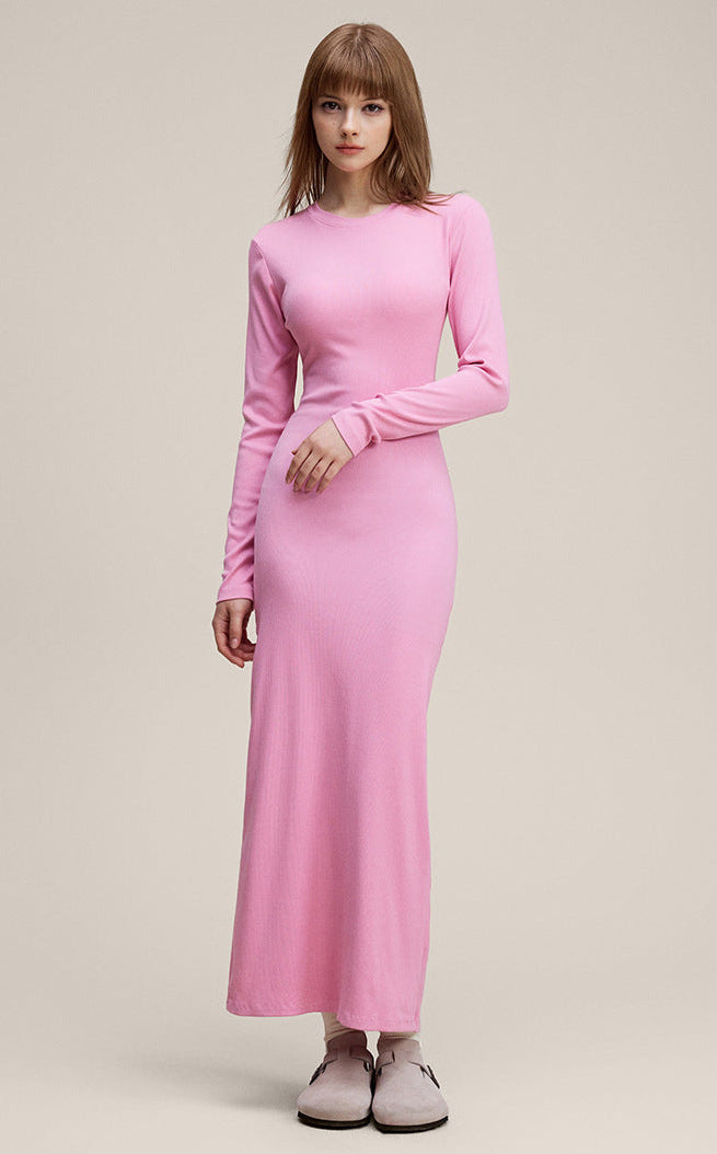 Cardydony Women's Women's Long Sleeve Bodycon Maxi — Ribbed Knit, Back-Slit