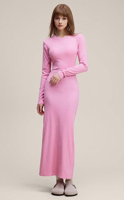 Cardydony Women's Women's Long Sleeve Bodycon Maxi — Ribbed Knit, Back-Slit