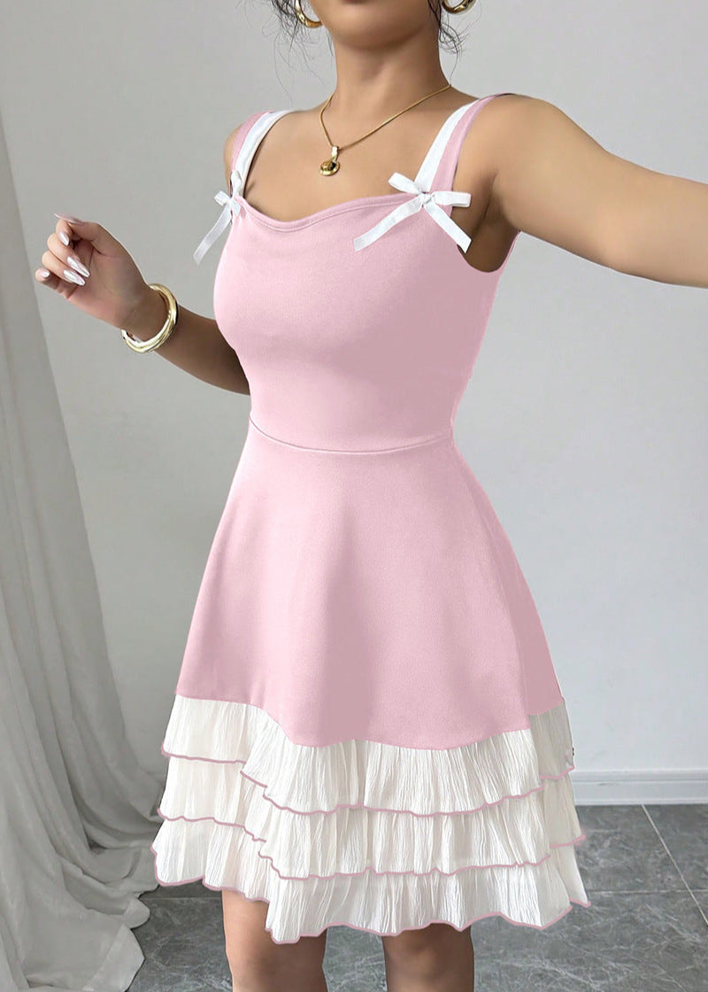 Cardydony Women's Ruffle Mini Dress with Bow Straps – Summer Party Dress