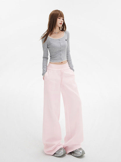 Cardydony Women's Pink Wide Leg Lounge Pants | Fleece & Lightweight High Waist Drawstring Fit