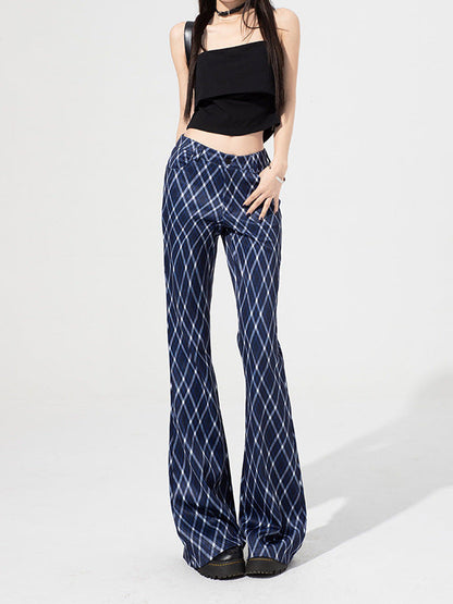 Cardydony Women's Plaid High-Waist Flared Pants | Tailored Work Trousers with Retro Charm for Women