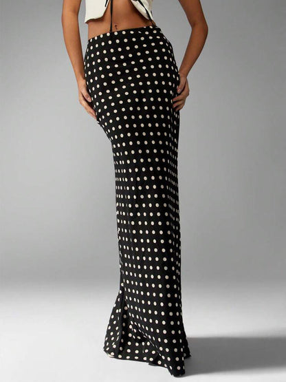 Cardydony Women's Women's Maxi Skirt – High-Waist Polka Dot Column