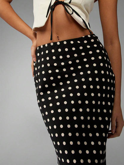 Cardydony Women's Women's Maxi Skirt – High-Waist Polka Dot Column
