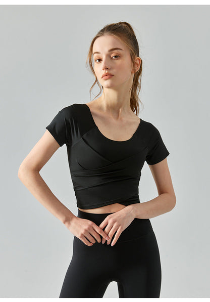 Cardydony Women's Seamless Short Sleeve Yoga Top | Removable Chest Pads, Slim Fit
