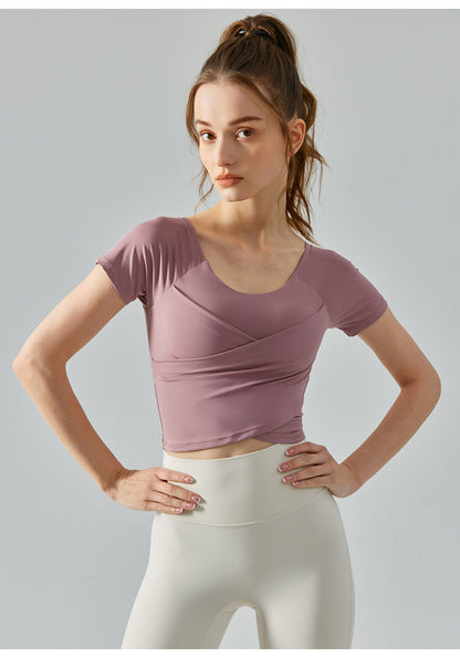 Cardydony Women's Seamless Short Sleeve Yoga Top | Removable Chest Pads, Slim Fit