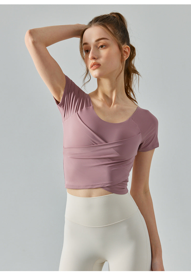 Cardydony Women's Seamless Short Sleeve Yoga Top | Removable Chest Pads, Slim Fit