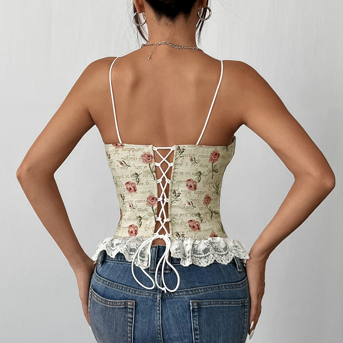 Cardydony Women's Strapless Floral Jacquard Corset Top | Sexy Lace Bustier Top for Women with Lace-Up Back