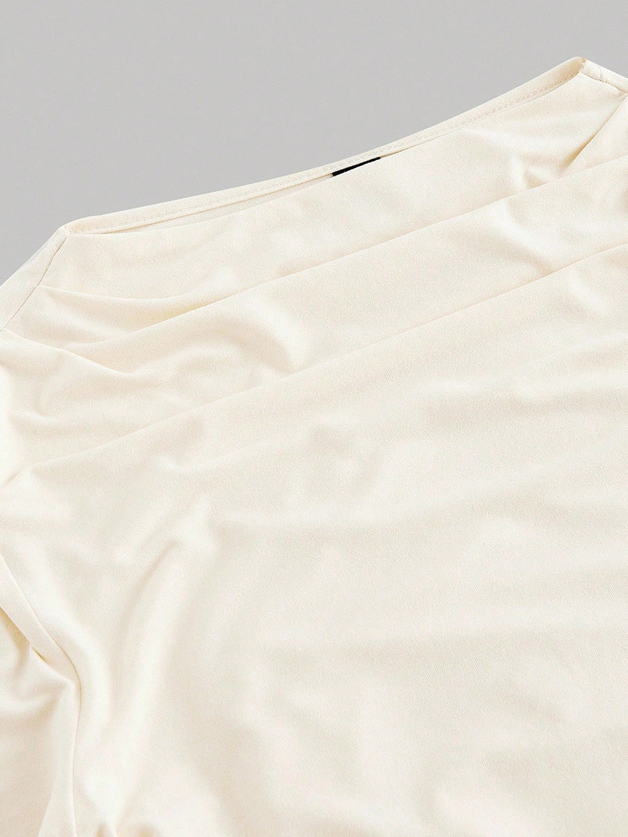 Cardydony Women's Women's Asymmetric Ruched Bell-Sleeve Top – Shirt Long Sleeve Tshirts