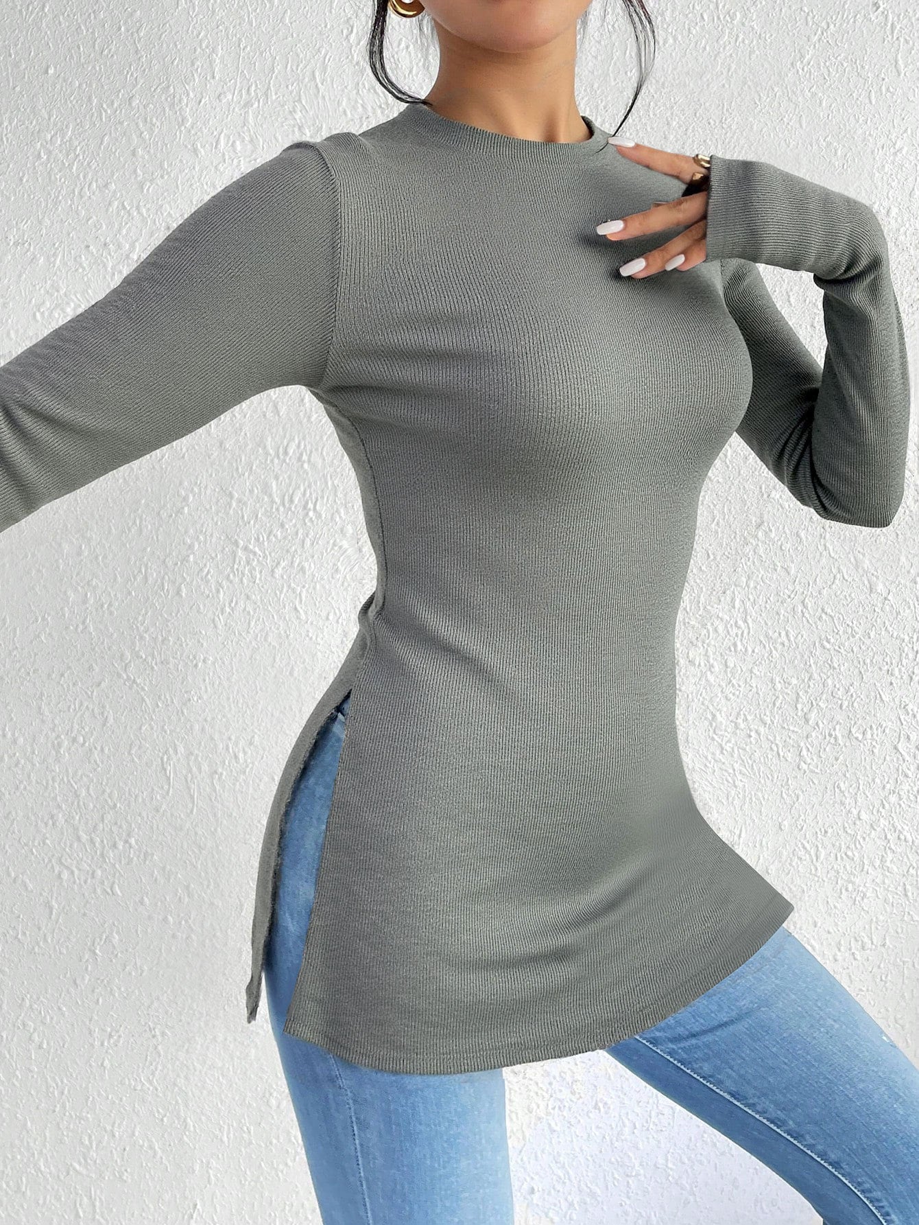 Cardydony Women's Women's Shirt Style Long Sleeve Tee – Slim Fit Ribbed Top with Side Slits