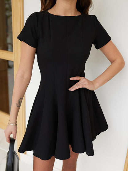 Cardydony Women's Short Sleeve Mini Dress – Fitted Flare in Black, Burgundy, and Coffee Brown