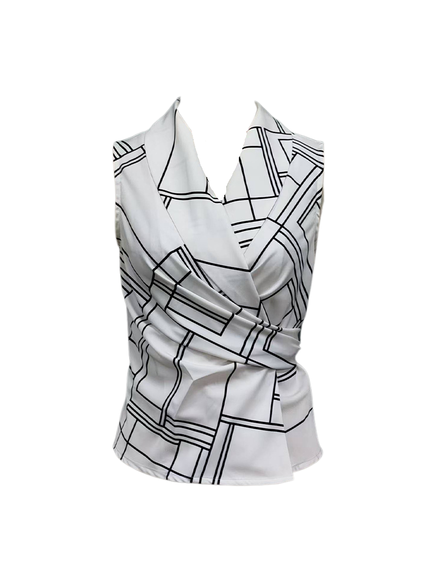 Cardydony Women's Sleeveless V Neck Blouse with Waist Tie | Printed Summer Top for Women