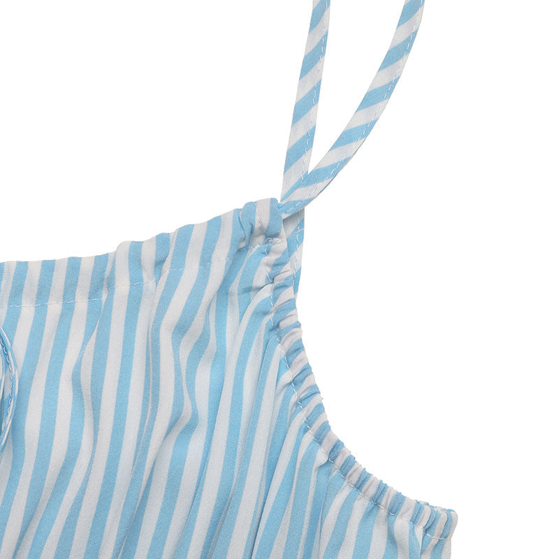 Cardydony Women's Blue Striped Cami Midi Dress – Smocked Waist Summer Dress with Button Detail