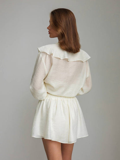 Cardydony Women's Tencel Ruffle Shirt and Shorts Set – Flowy Summer Two-Piece Outfit