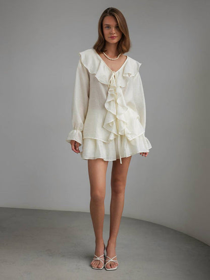 Cardydony Women's Tencel Ruffle Shirt and Shorts Set – Flowy Summer Two-Piece Outfit