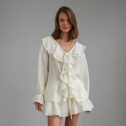 Cardydony Women's Tencel Ruffle Shirt and Shorts Set – Flowy Summer Two-Piece Outfit