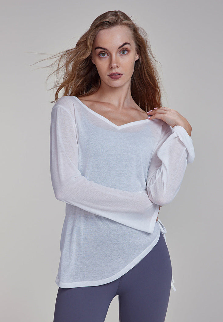 Cardydony Women's Women's Lightweight Yoga Top | V-Neck Long Sleeve Shirt for Training & Lounging
