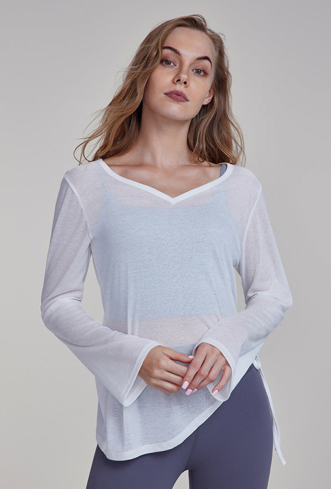 Cardydony Women's Women's Lightweight Yoga Top | V-Neck Long Sleeve Shirt for Training & Lounging