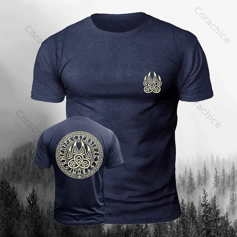 Cardydony Men's Viking Bear Paw Print Casual Short Sleeve T-shirt