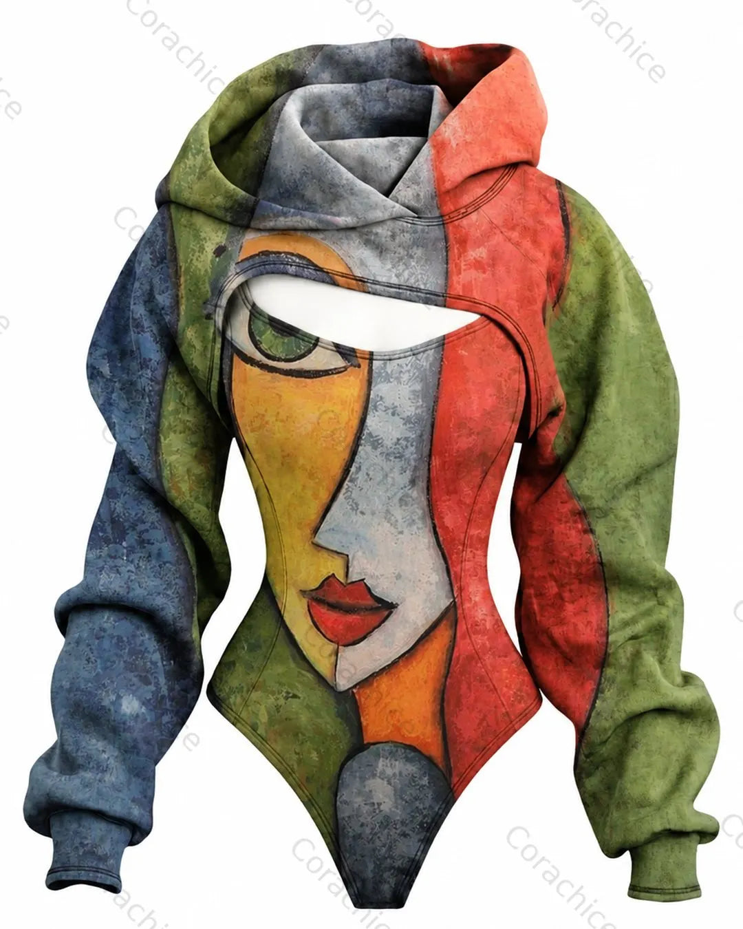 Cardydony Women's Pop Art-Style Printed Fitted Hooded Jumpsuit