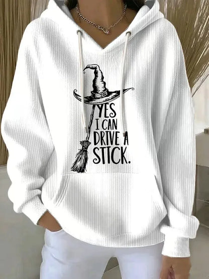 Cardydony Women's Yes I Can Drive A Stick Print Casual Hooded Sweatshirt