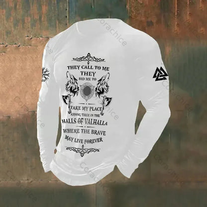 Cardydony Retro Viking Graphics Long-Sleeved T-Shirt