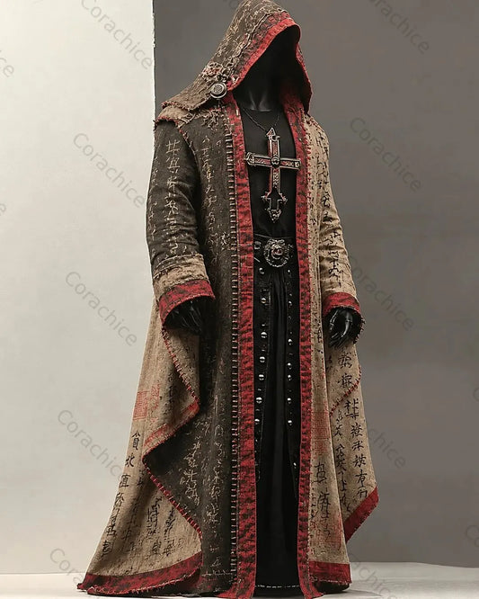 Cardydony Men's Japanese-Style Printed Samurai Hooded Linen Cape