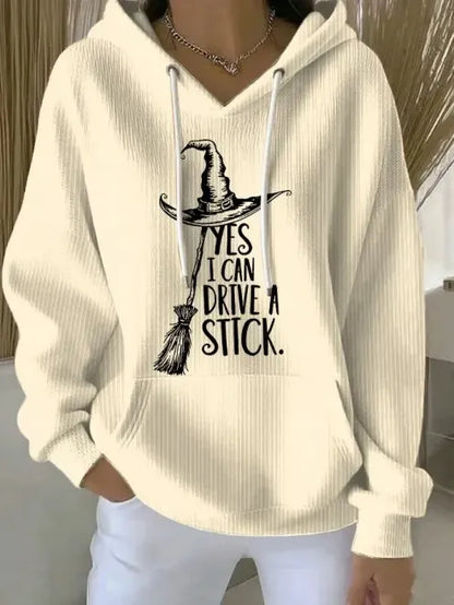 Cardydony Women's Yes I Can Drive A Stick Print Casual Hooded Sweatshirt
