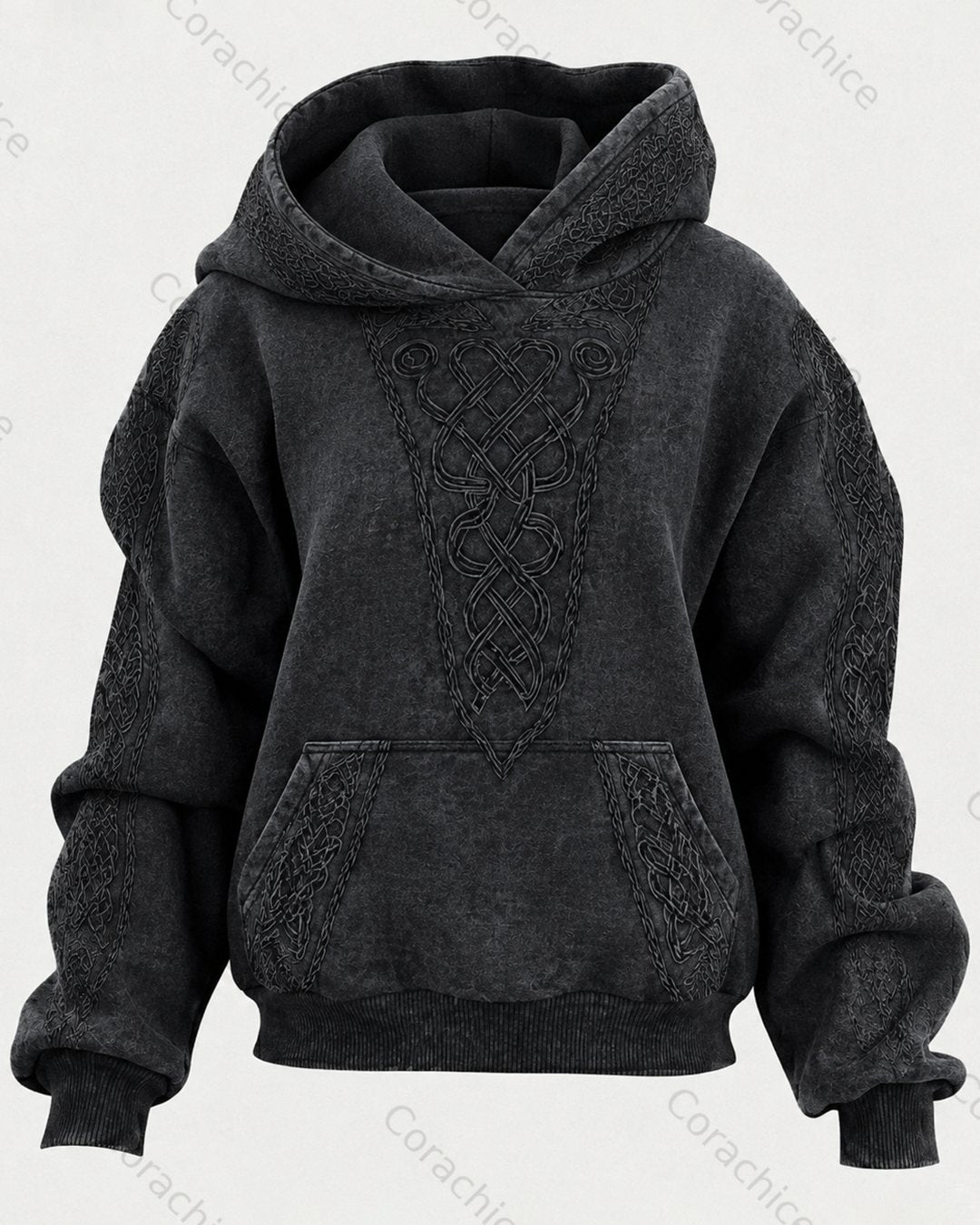Cardydony Men's Viking Color-Block Embroidered Hooded Sweatshirt
