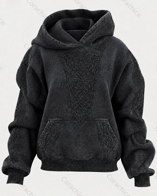 Cardydony Men's Viking Color-Block Embroidered Hooded Sweatshirt