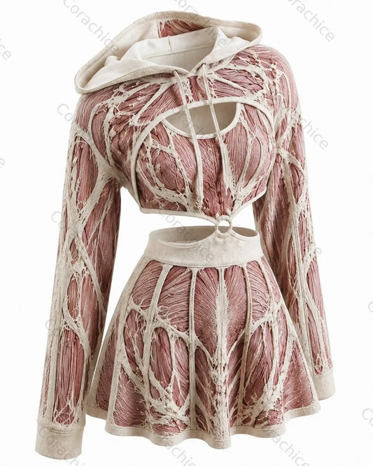 Women's Halloween-themed printed irregular cut two-piece top and skirt set5532