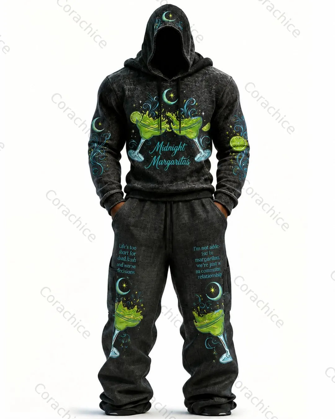 Cardydony Men's Halloween-Themed Printed Hoodie and Pants Two-Piece Set