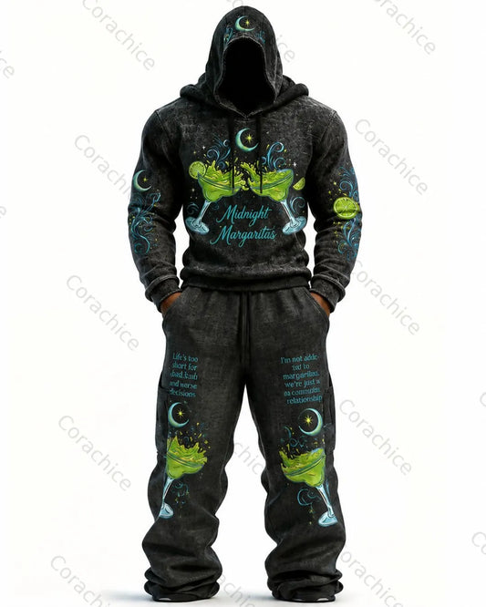 Cardydony Men's Halloween-Themed Printed Hoodie and Pants Two-Piece Set