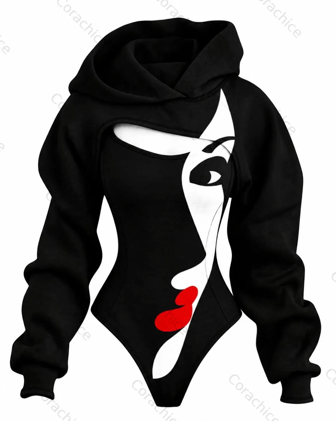 Cardydony Women's Pop Art-Style Printed Fitted Hooded Jumpsuit