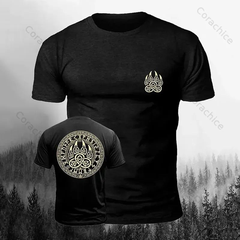 Cardydony Men's Viking Bear Paw Print Casual Short Sleeve T-shirt