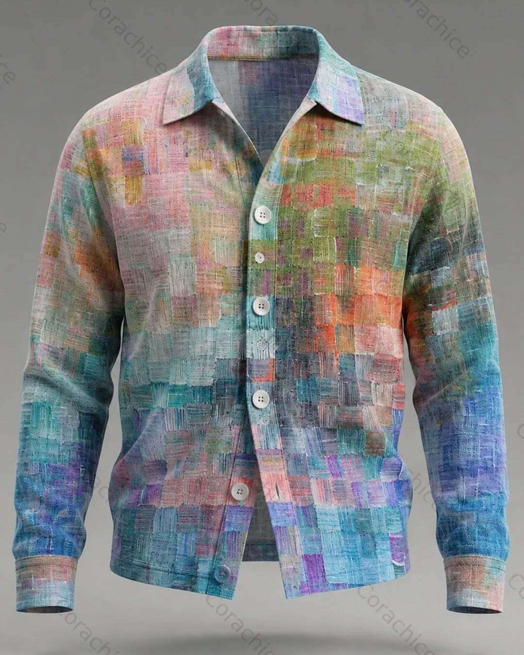 Cardydony Men's Casual Japanese-Style Printed Linen Shirt