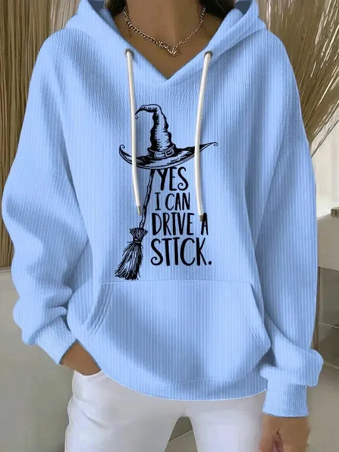 Cardydony Women's Yes I Can Drive A Stick Print Casual Hooded Sweatshirt