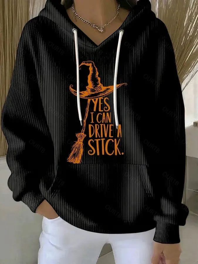 Cardydony Women's Yes I Can Drive A Stick Print Casual Hooded Sweatshirt