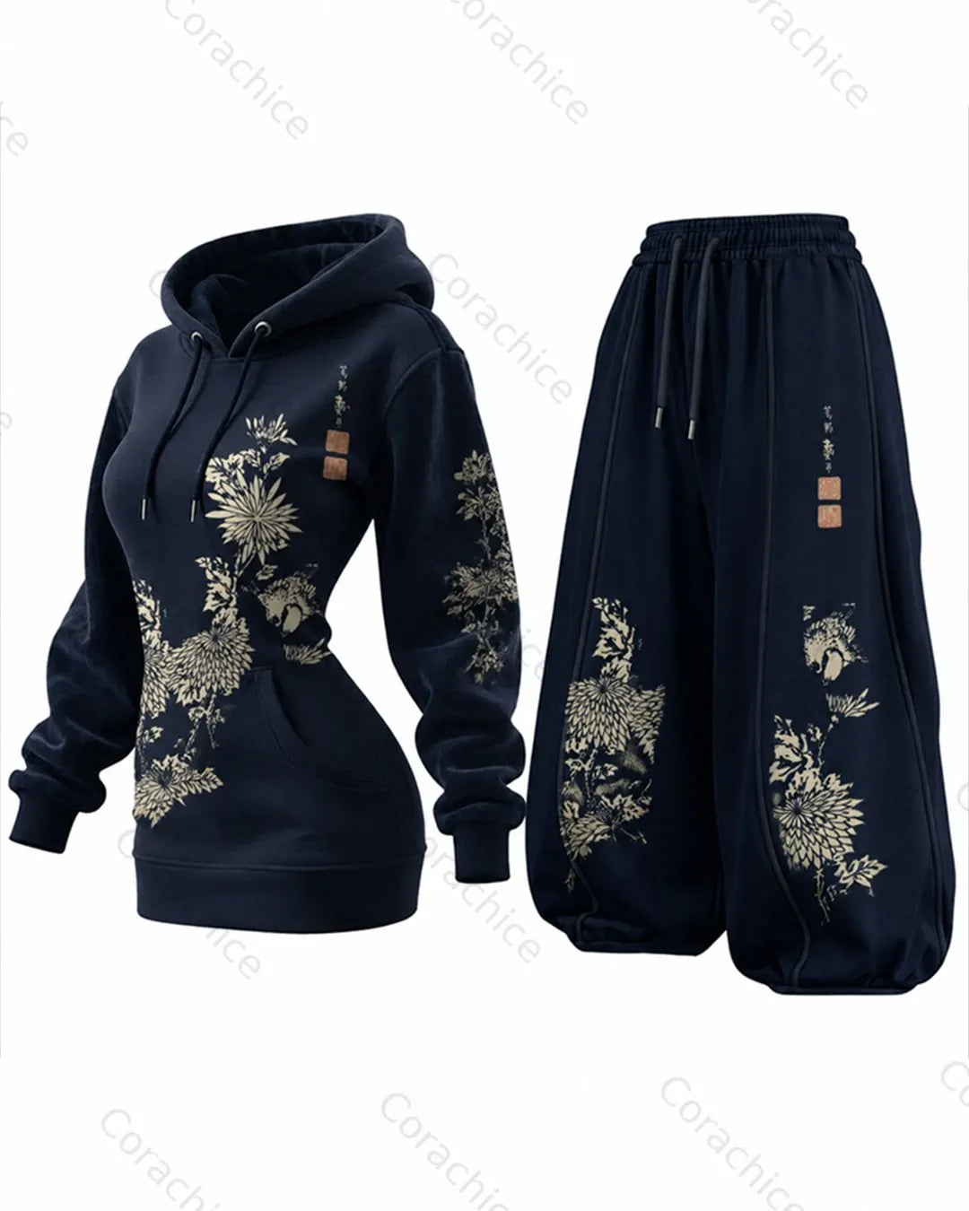 Cardydony Women's Fall and Spring Japanese-Style Printed Long-Sleeve Hooded Sweatshirt Dress