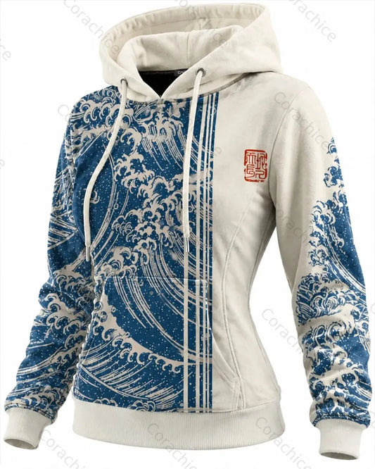 Cardydony Women's Fall and Spring Japanese-Style Printed Long-Sleeve Hooded Sweatshirt Dress
