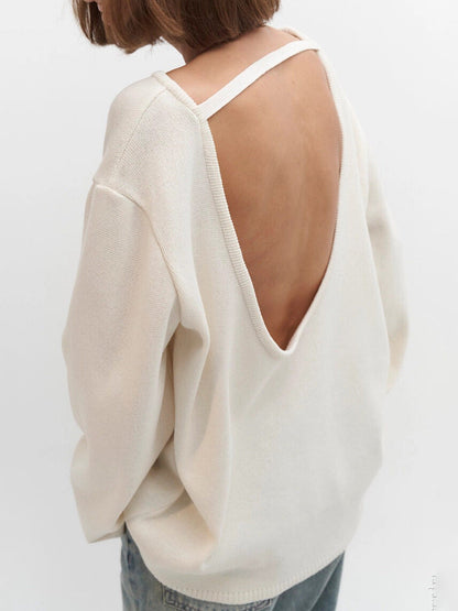 Cardydony Women's Women's Knit Sweater -  Backless Open Back Long Sleeve Top
