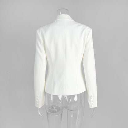 Cardydony Women's Structured White Blazer Tailored Double-Breasted Suit Jacket for Women