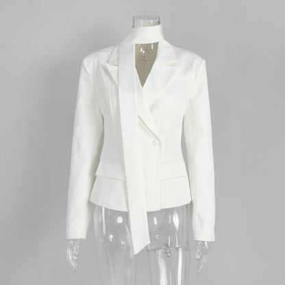 Cardydony Women's Structured White Blazer Tailored Double-Breasted Suit Jacket for Women
