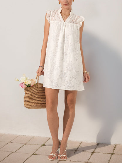 Cardydony Women's White Lace Sleeveless Mini Dress – Effortless Summer Romance