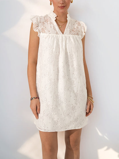 Cardydony Women's White Lace Sleeveless Mini Dress – Effortless Summer Romance