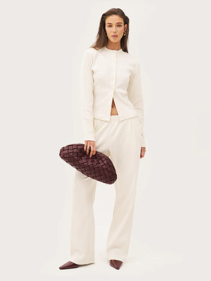 Cardydony Women's Women's Ribbed Knit Co Ord Set – Crop Cardigan & Wide Leg Pants