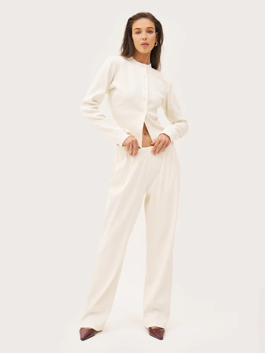 Cardydony Women's Women's Ribbed Knit Co Ord Set – Crop Cardigan & Wide Leg Pants