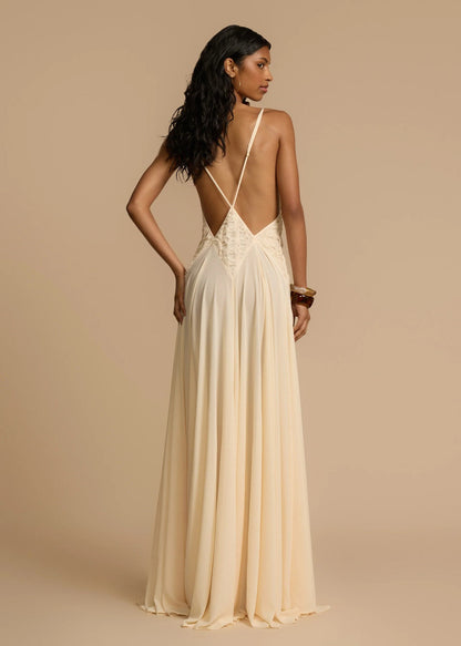 Cardydony Women's White Deep V-Neck Lace Maxi Dress | Flowy Vacation Cami Dress
