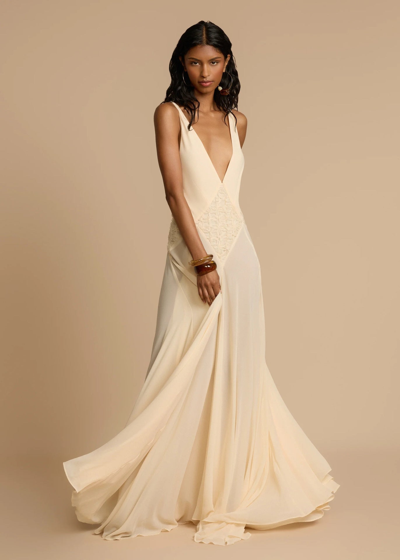 Cardydony Women's White Deep V-Neck Lace Maxi Dress | Flowy Vacation Cami Dress