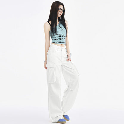 Cardydony Women's White Wide Leg Cargo Jeans – High Waist Loose Fit