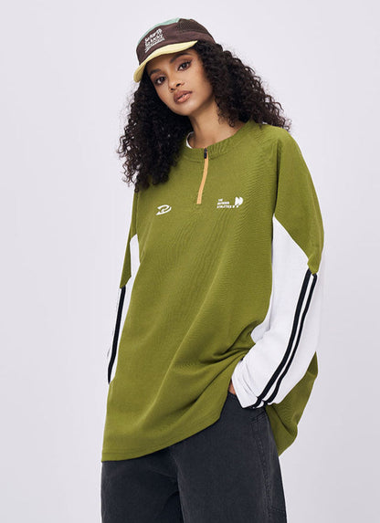 Cardydony Women's Women's Long Sleeve T-Shirt - Retro Contrast Color Oversized Streetwear Top